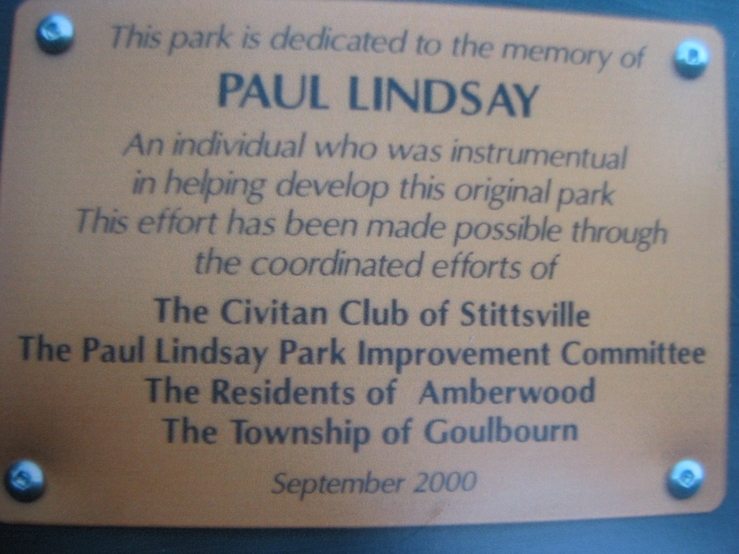 Paul Lindsay memorial
