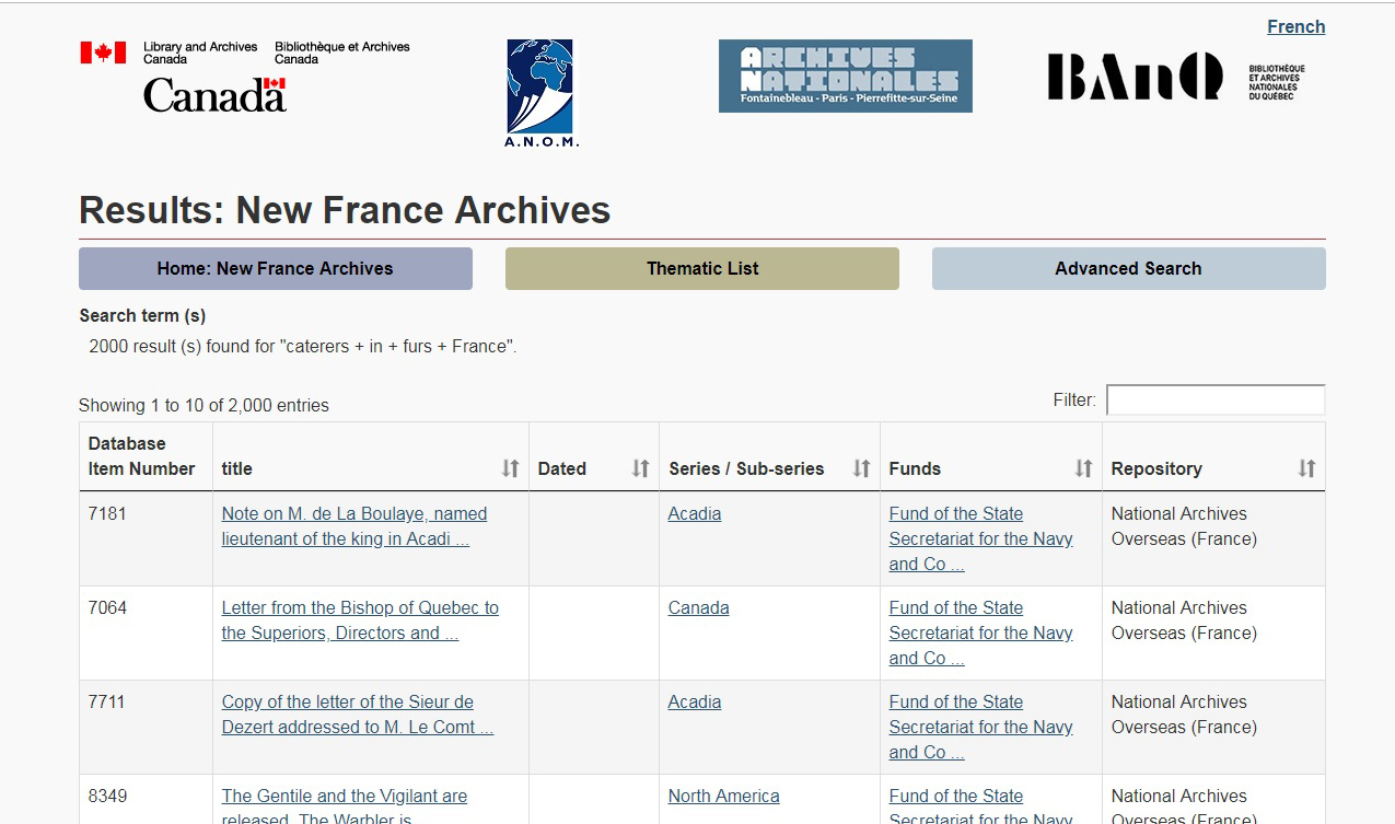 new france archives results fur